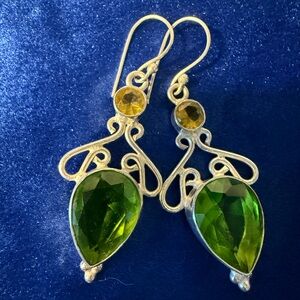 Sterling Silver Peridot & Citrine Dangle Earrings – Artisan Style